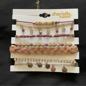 Charlotte Russe gold and purple beaded clasp bracelets ankle bracelets set of 7